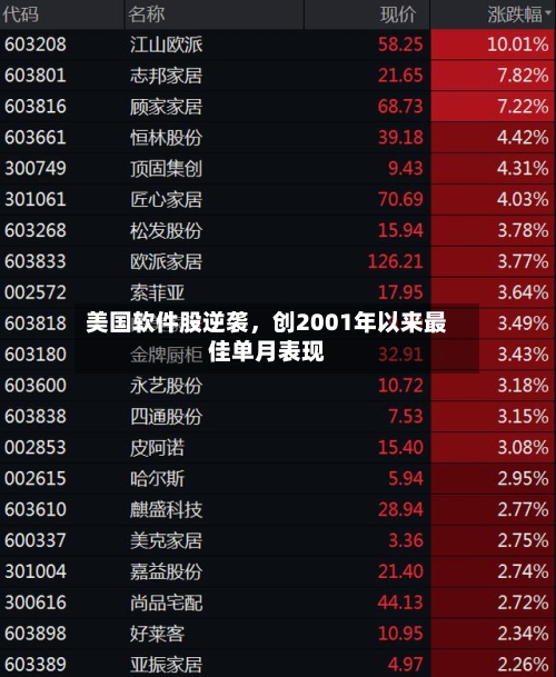 美国软件股逆袭，创2001年以来最佳单月表现-第3张图片