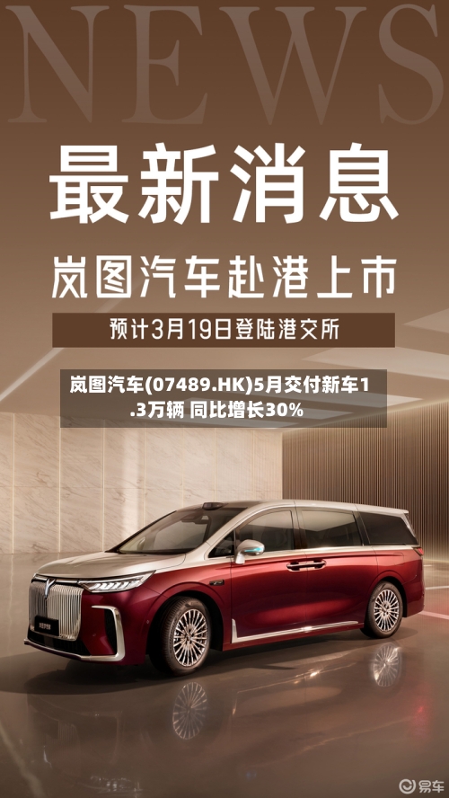 岚图汽车(07489.HK)5月交付新车1.3万辆 同比增长30%
